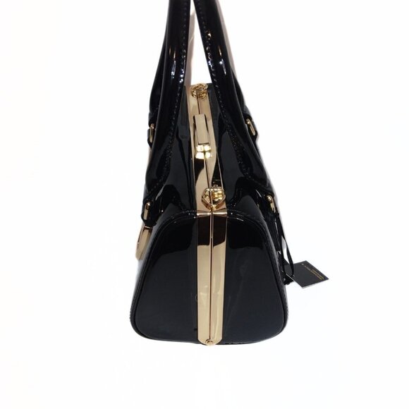 GRAMERCY & GRAND BLACK AND GOLD VEGAN LEATHER SATCHEL HANDBAG PURSE - NWT - Picture 6 of 7